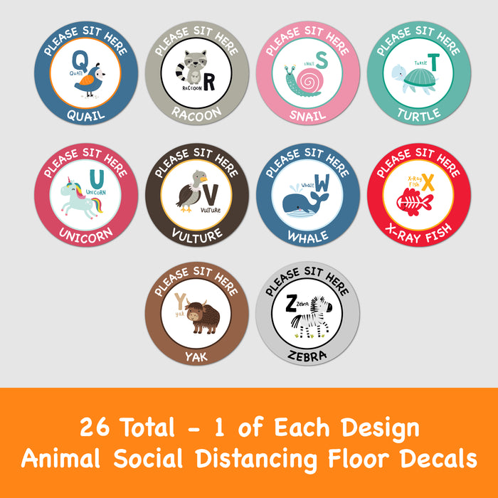 Please Sit Here - Animal School 26 Pack - Social Distancing Floor Decal - Milweb1