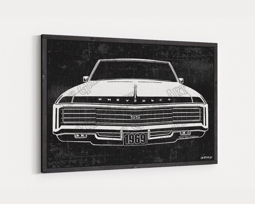 1969 Chevrolet Chevy Impala SS Hideaways CarGrilleArt™ | Sign Car Auto Man Cave Art Grill Garage Men Gifts Wall Decor Canvas Print