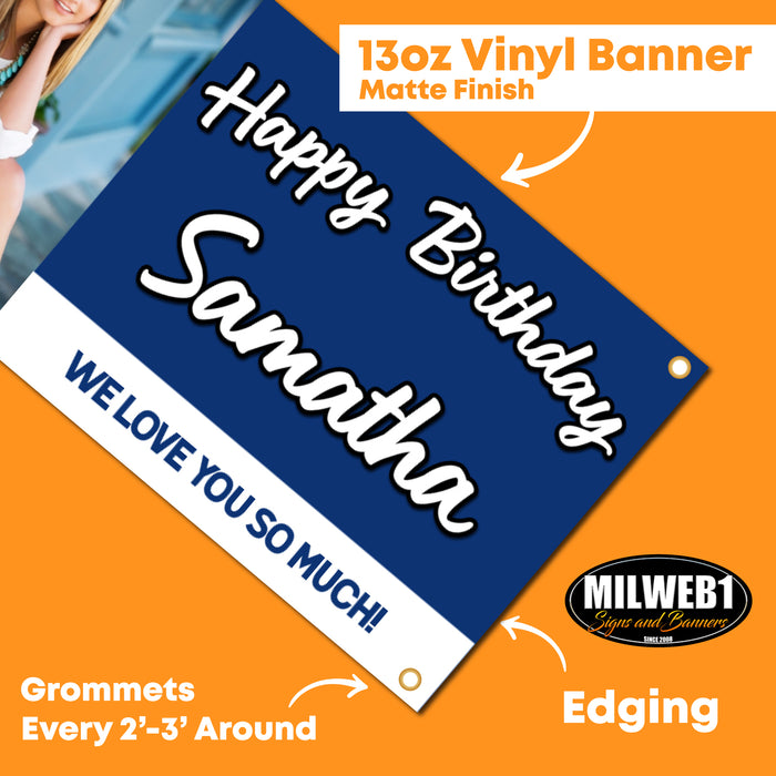 Happy Birthday Custom Image, Wording & Color - Vinyl Banner Sign - Milweb1