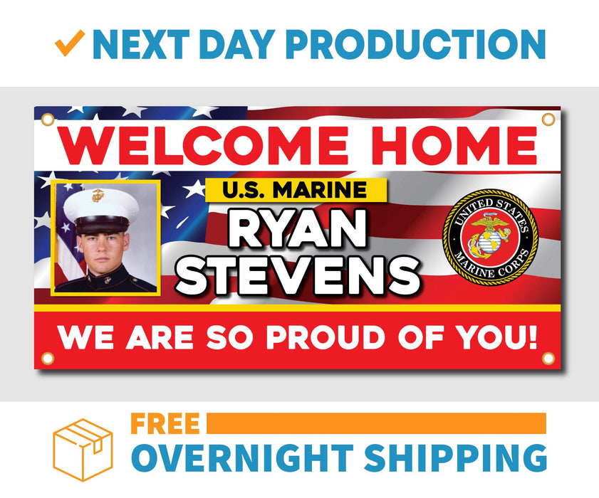 Welcome Home U.S. Marine Corps / United States Military Customizable with Photo - Vinyl Banner - Sign - Free Overnight Shipping - Milweb1