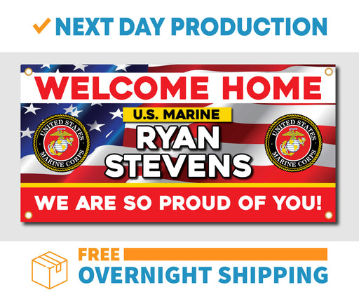 Welcome Home U.S. Marine Corps / United States Military Customizable - Vinyl Banner - Sign - Free Overnight Shipping - Milweb1