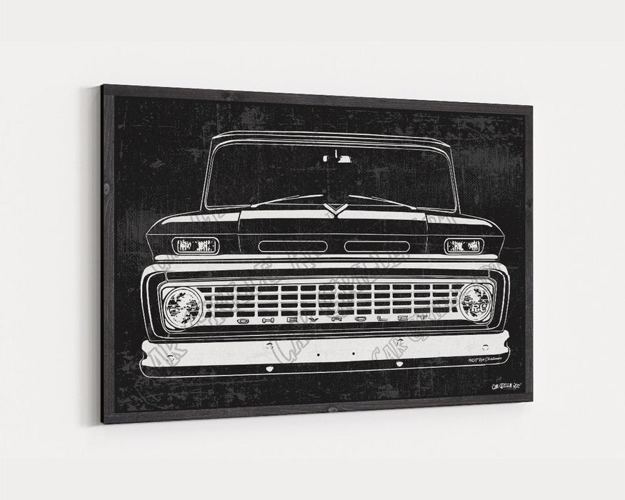 1963 C10 Chevrolet Chevy Truck CarGrilleArt TM | Sign Car Auto Man Cave Art Grill Garage Men Gifts Wall Decor Canvas Print