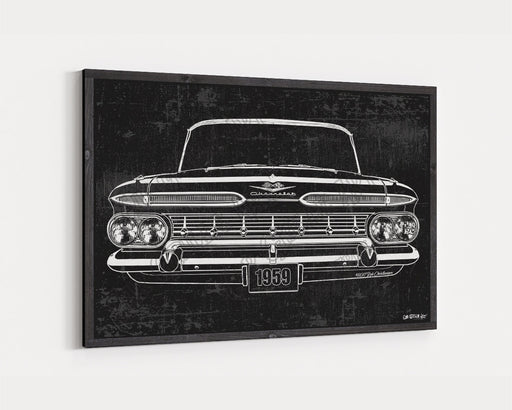 1959 Chevrolet Chevy Impala 348 CarGrilleArt™ | Sign Car Auto Man Cave Art Grill Garage Men Gifts Wall Decor Canvas Print - Milweb1