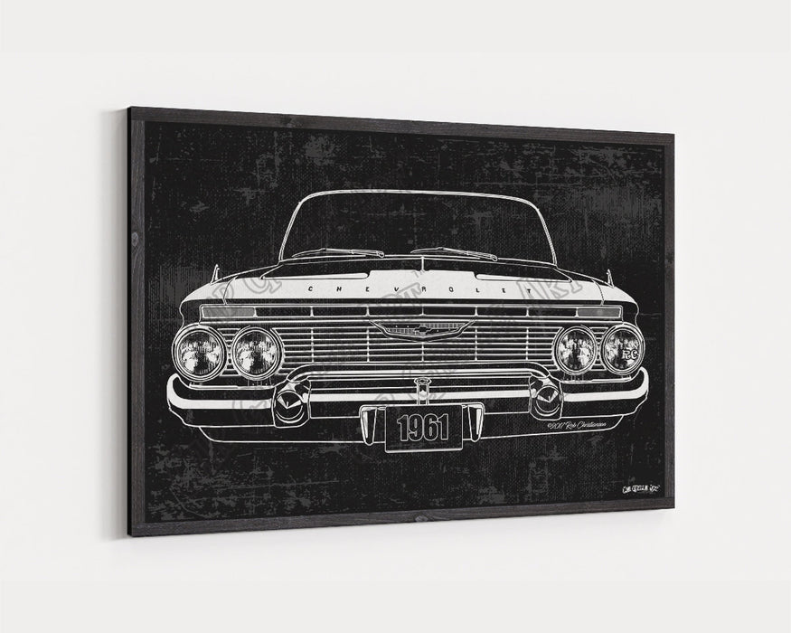 1961 Chevrolet Chevy Impala 283 CarGrilleArt™ | Sign Car Auto Man Cave Art Grill Garage Men Gifts Wall Decor Canvas Print