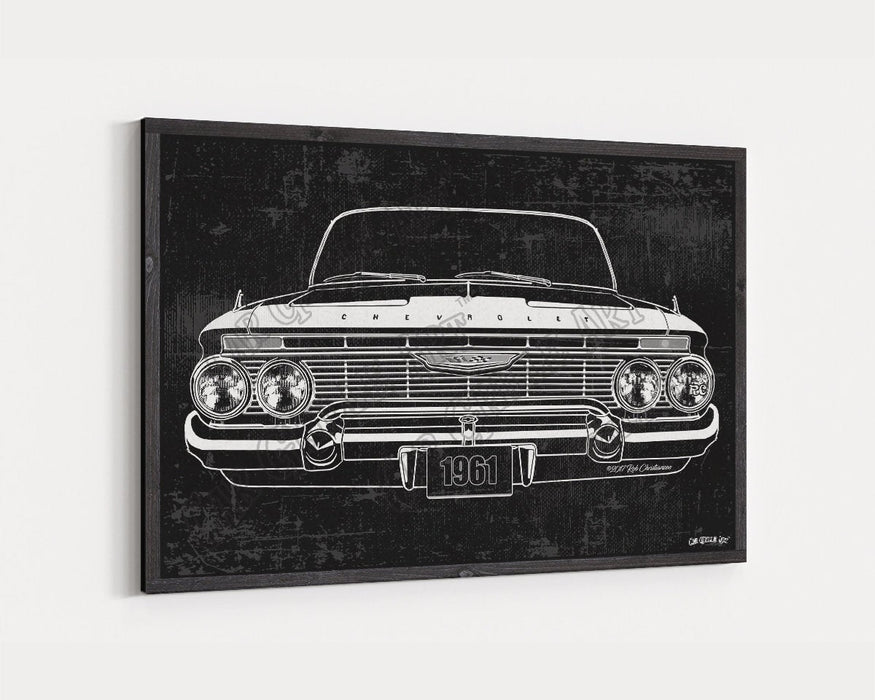 1961 Chevrolet Chevy Impala 409 CarGrilleArt™ | Sign Car Auto Man Cave Art Grill Garage Men Gifts Wall Decor Canvas Print
