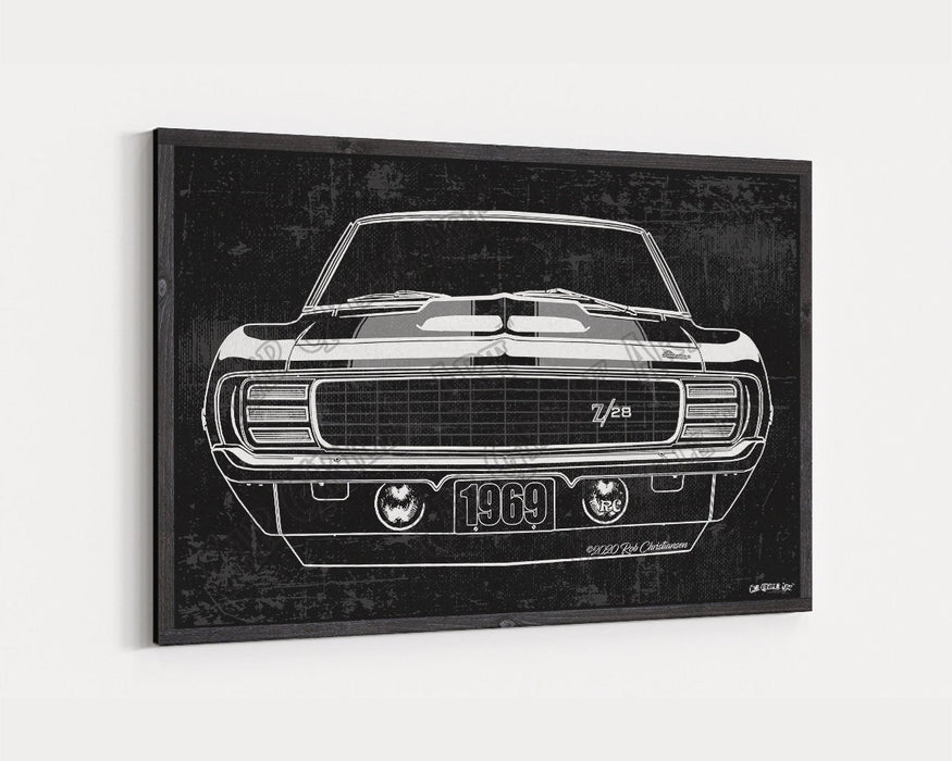 1969 Chevrolet Chevy Camaro Z28 Hideaways CarGrilleArt TM | Sign Car Auto Man Cave Art Grill Garage Men Gifts Wall Decor Canvas Print