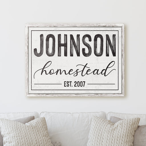 Personalized Homestead Family Name Sign Modern Farmhouse Established Vintage Rustic Custom Lastname | Wall Decor Canvas Print