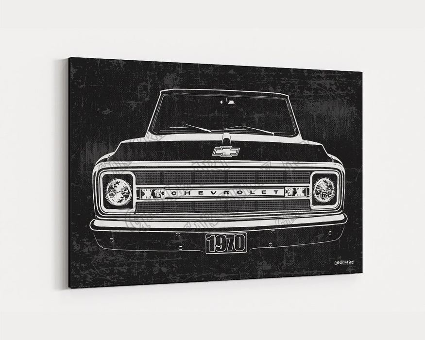 1970 C10 Chevrolet Chevy Truck CarGrilleArt TM | Sign Car Auto Man Cave Art Grill Garage Men Gifts Wall Decor Canvas Print - Milweb1