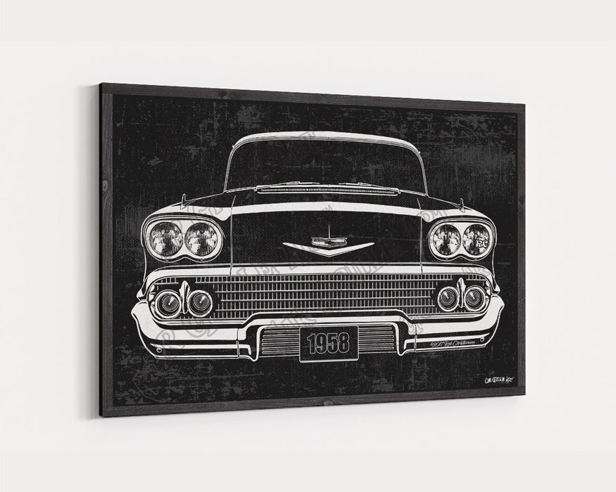 1959 Chevrolet Chevy Impala CarGrilleArt™ | Sign Car Auto Man Cave Art Grill Garage Men Gifts Wall Decor Canvas Print