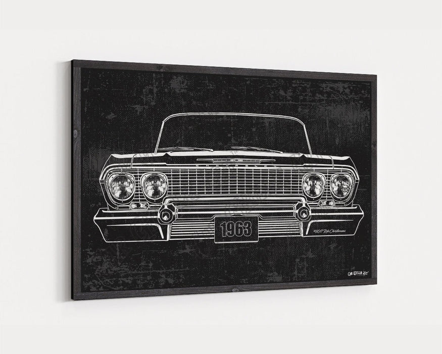 1963 Chevrolet Chevy Impala CarGrilleArt™ | Sign Car Auto Man Cave Art Grill Garage Men Gifts Wall Decor Canvas Print