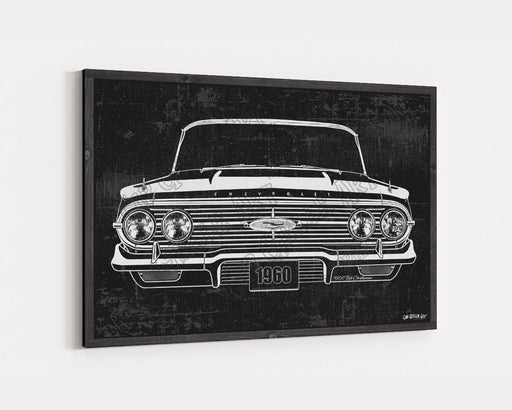 1960 Chevrolet Chevy Impala 283 CarGrilleArt™ | Sign Car Auto Man Cave Art Grill Garage Men Gifts Wall Decor Canvas Print