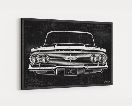 1960 Chevrolet Chevy Impala 348 CarGrilleArt™ | Sign Car Auto Man Cave Art Grill Garage Men Gifts Wall Decor Canvas Print