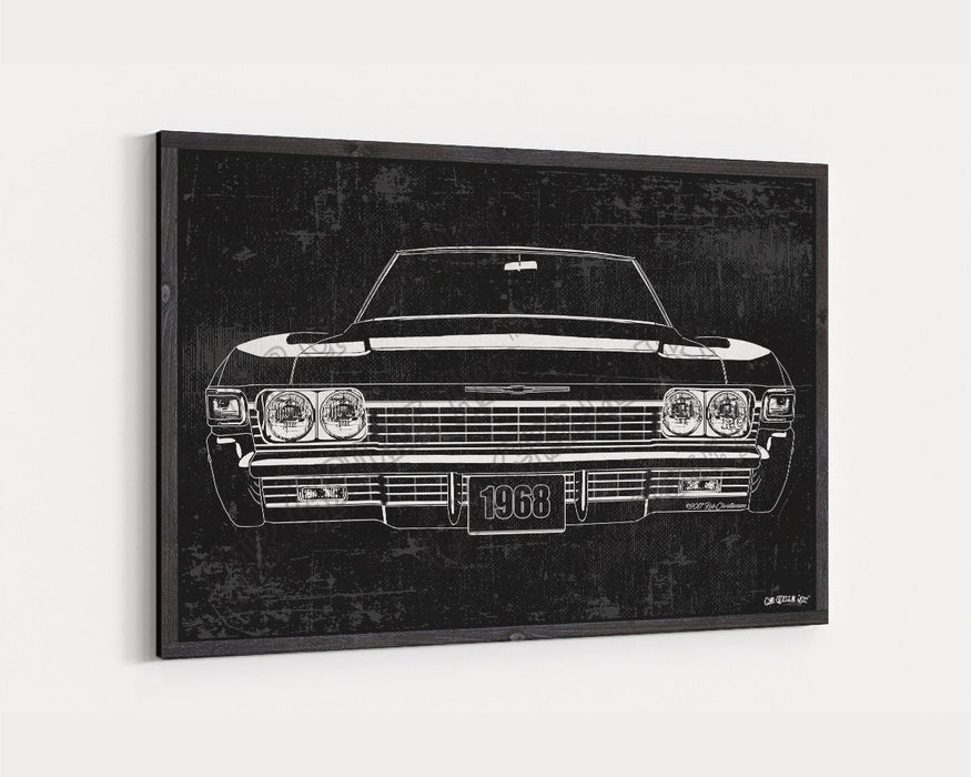 1968 Chevrolet Chevy Impala CarGrilleArt™ | Sign Car Auto Man Cave Art Grill Garage Men Gifts Wall Decor Canvas Print - Milweb1