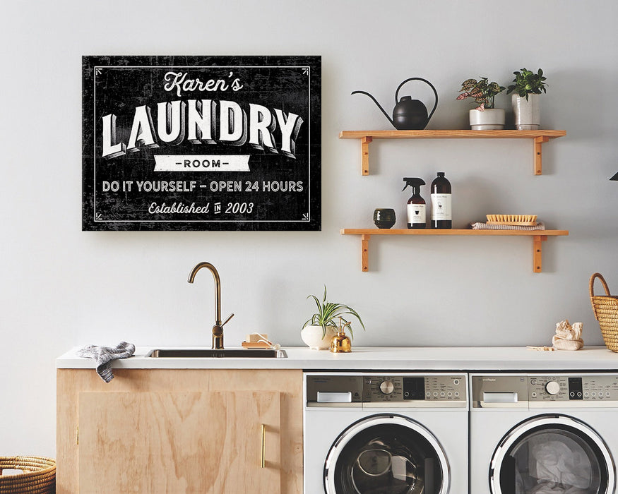 Laundry Room Sign / Laundry Room Decor Personalized Vintage Modern Farmhouse Housewarming Vintage Rustic Custom | Wall Decor Canvas Print