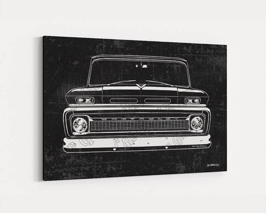 1964, 1965, 1966 C10 Chevrolet Chevy Truck CarGrilleArt TM | Sign Car Auto Man Cave Art Grill Garage Men Gifts Wall Decor Canvas Print