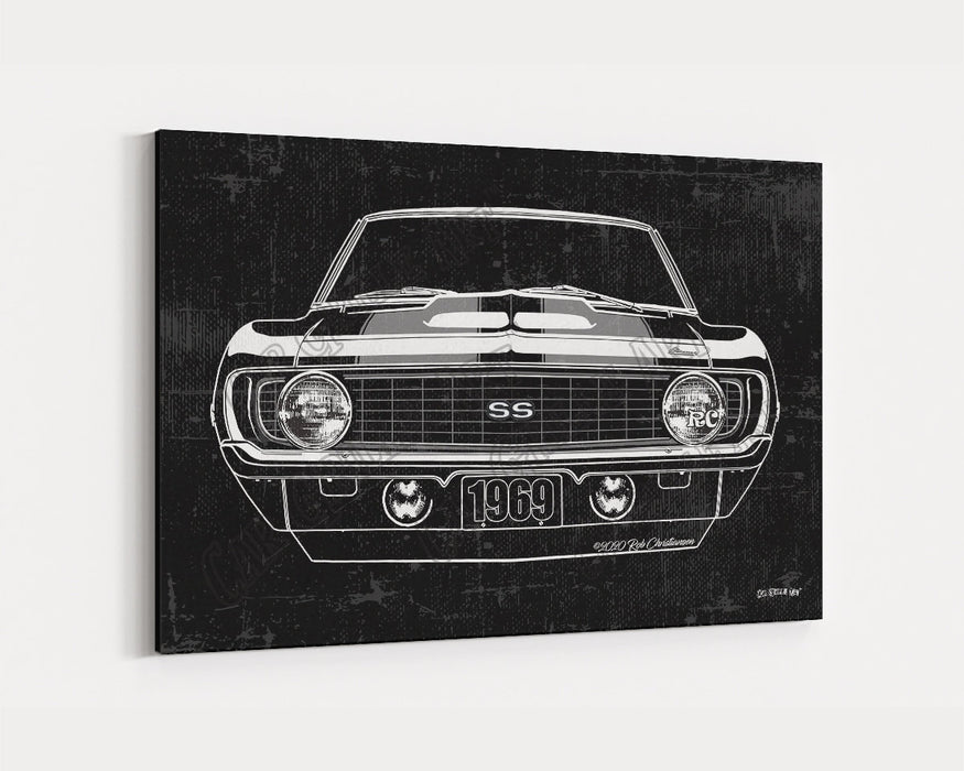 1969 Chevrolet Chevy Camaro SS CarGrilleArt TM | Sign Car Auto Man Cave Art Grill Garage Men Gifts Wall Decor Canvas Print