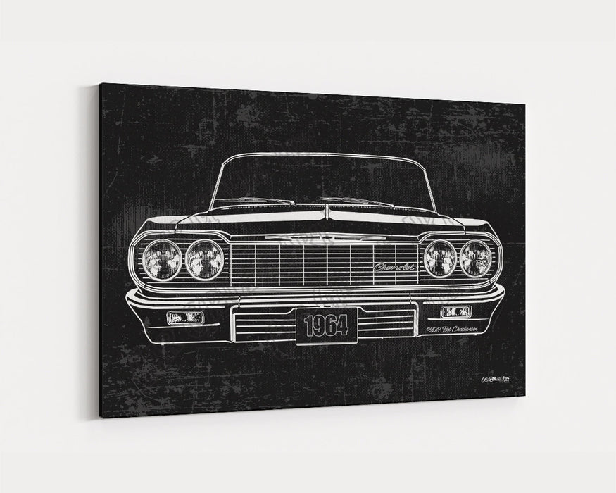 1964 Chevrolet Chevy Impala CarGrilleArt™ | Sign Car Auto Man Cave Art Grill Garage Men Gifts Wall Decor Canvas Print - Milweb1