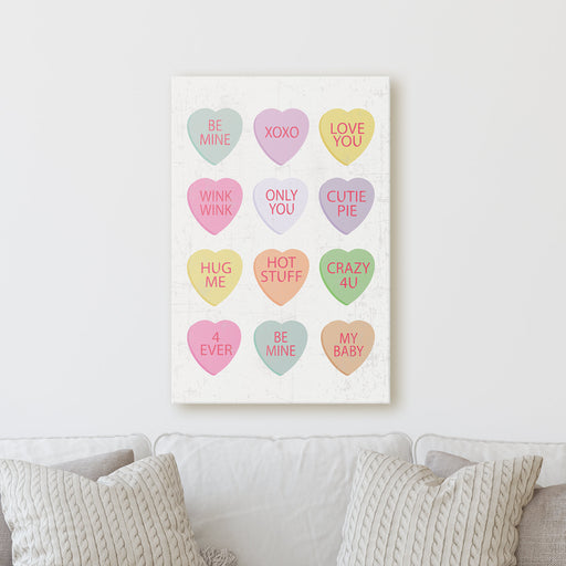 Valentine&#39;s Candy Hearts | Sign Rustic Home Farmhouse Wall Decor Canvas Print