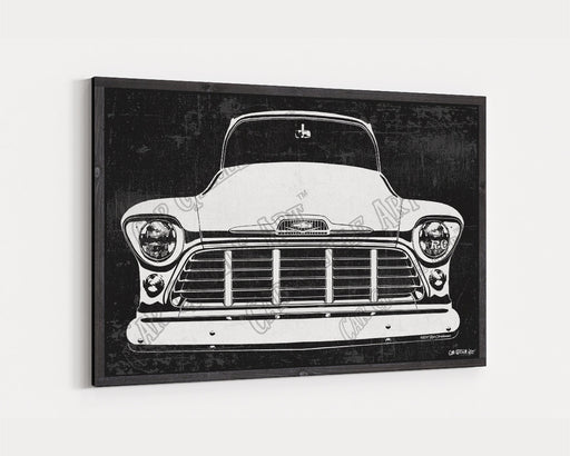 Milweb1 1955 3100 Series V8 Chevrolet Chevy Truck CarGrilleArt TM | Sign Car Auto Man Cave Art Grill Garage Men Gifts Wall Decor Canvas Print