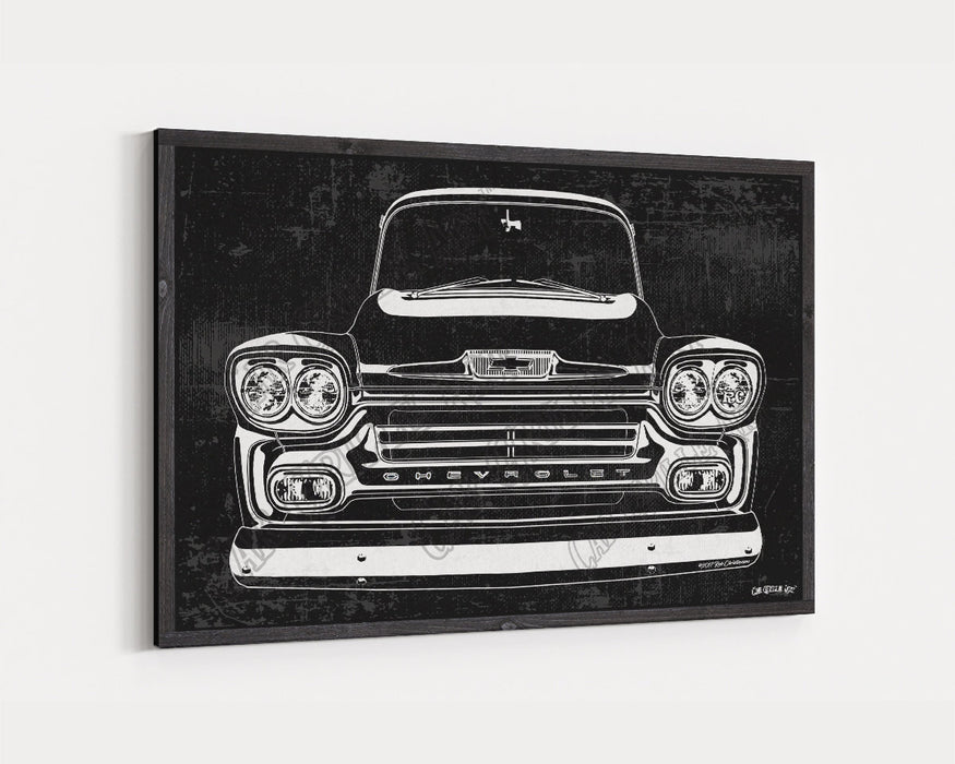 Milweb1 1958 Apache Chevrolet Chevy Truck CarGrilleArt TM | Sign Car Auto Man Cave Art Grill Garage Men Gifts Wall Decor Canvas Print