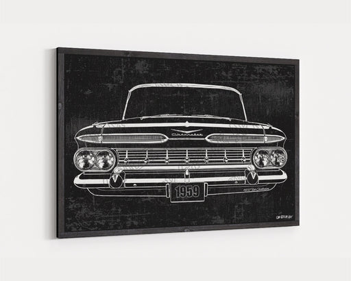 Milweb1 1959 Chevrolet Chevy Impala 283 CarGrilleArt™ | Sign Car Auto Man Cave Art Grill Garage Men Gifts Wall Decor Canvas Print