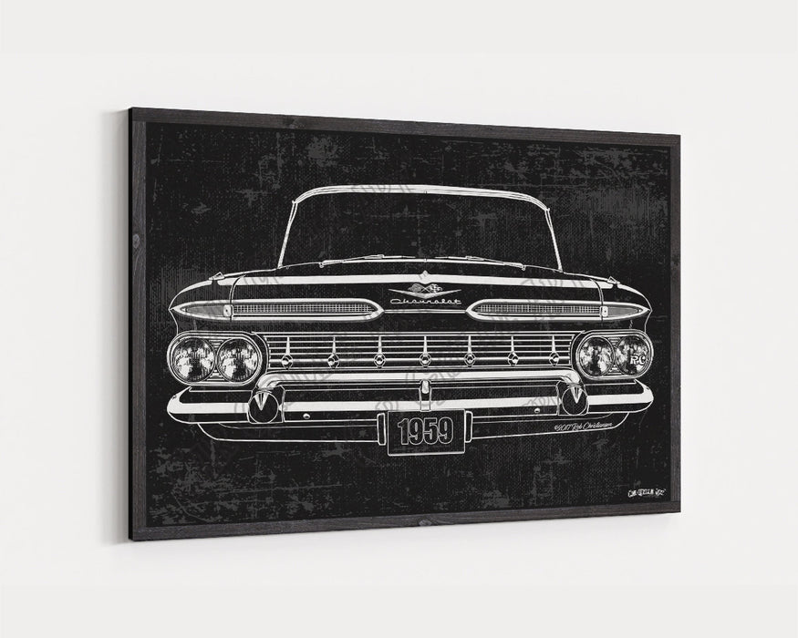 Milweb1 1959 Chevrolet Chevy Impala 348 CarGrilleArt™ | Sign Car Auto Man Cave Art Grill Garage Men Gifts Wall Decor Canvas Print