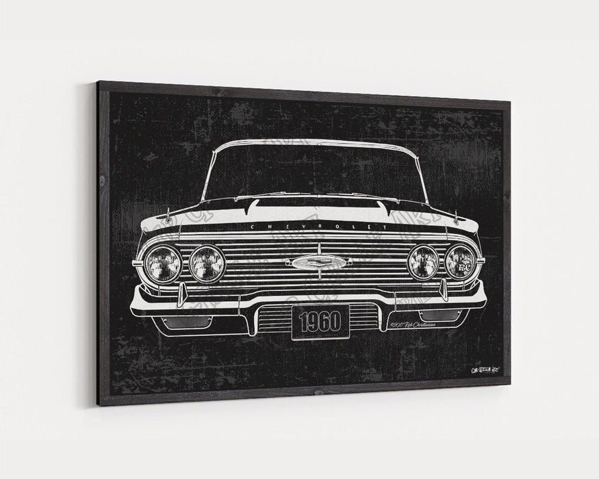 Milweb1 1960 Chevrolet Chevy Impala 283 CarGrilleArt™ | Sign Car Auto Man Cave Art Grill Garage Men Gifts Wall Decor Canvas Print