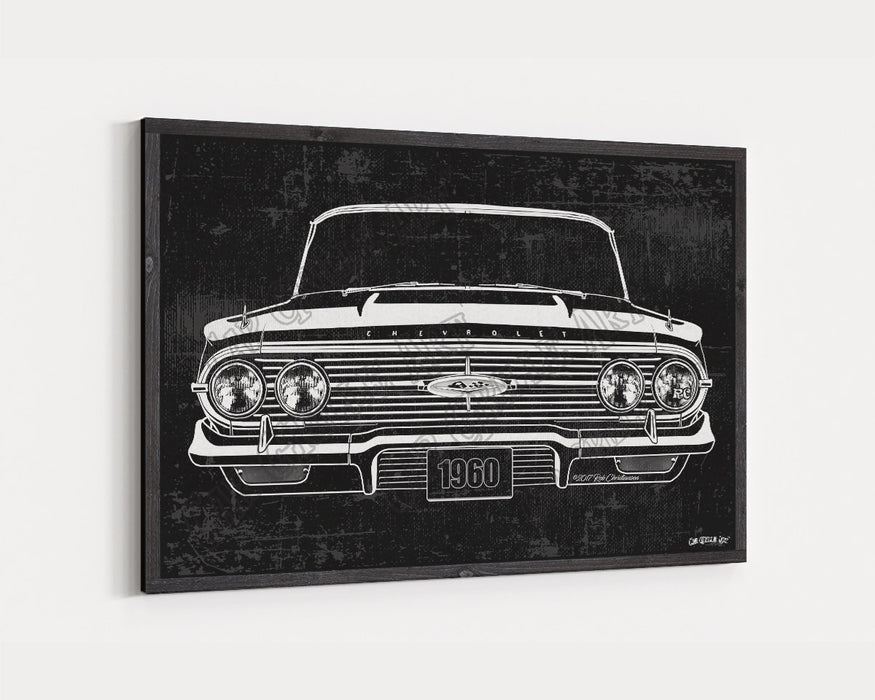 Milweb1 1960 Chevrolet Chevy Impala 348 CarGrilleArt™ | Sign Car Auto Man Cave Art Grill Garage Men Gifts Wall Decor Canvas Print