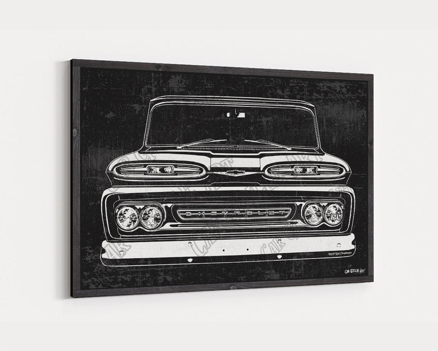 Milweb1 1961 C10 Chevrolet Chevy Truck CarGrilleArt TM | Sign Car Auto Man Cave Art Grill Garage Men Gifts Wall Decor Canvas Print