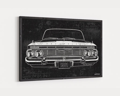 Milweb1 1961 Chevrolet Chevy Impala 283 CarGrilleArt™ | Sign Car Auto Man Cave Art Grill Garage Men Gifts Wall Decor Canvas Print