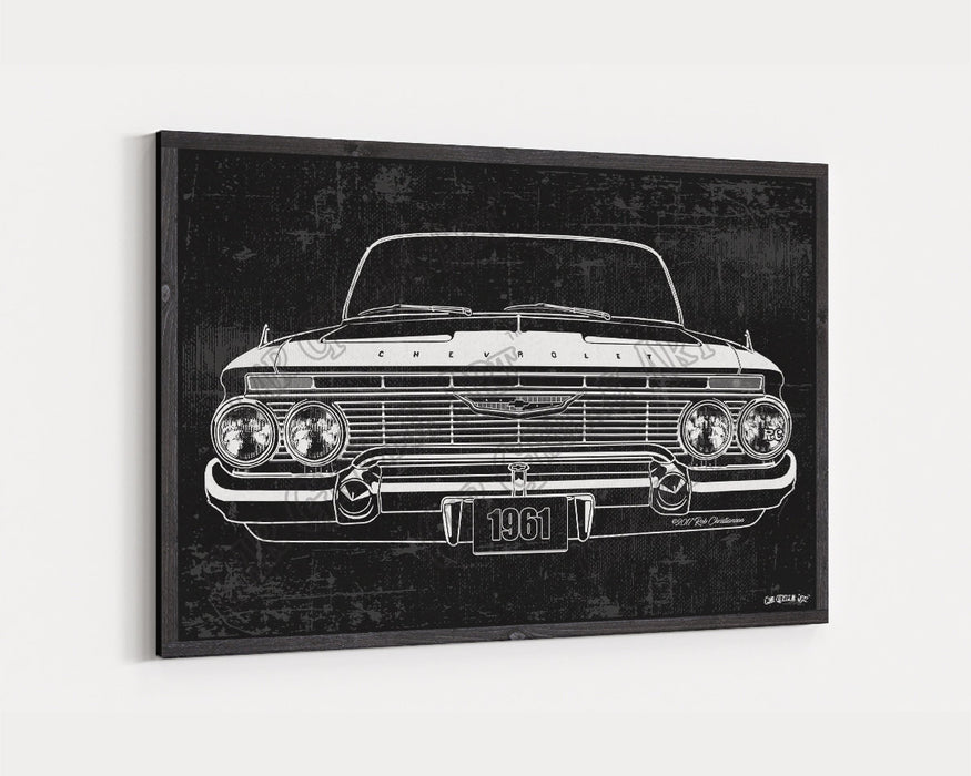 Milweb1 1961 Chevrolet Chevy Impala 283 CarGrilleArt™ | Sign Car Auto Man Cave Art Grill Garage Men Gifts Wall Decor Canvas Print