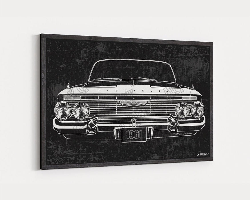 Milweb1 1961 Chevrolet Chevy Impala 409 CarGrilleArt™ | Sign Car Auto Man Cave Art Grill Garage Men Gifts Wall Decor Canvas Print