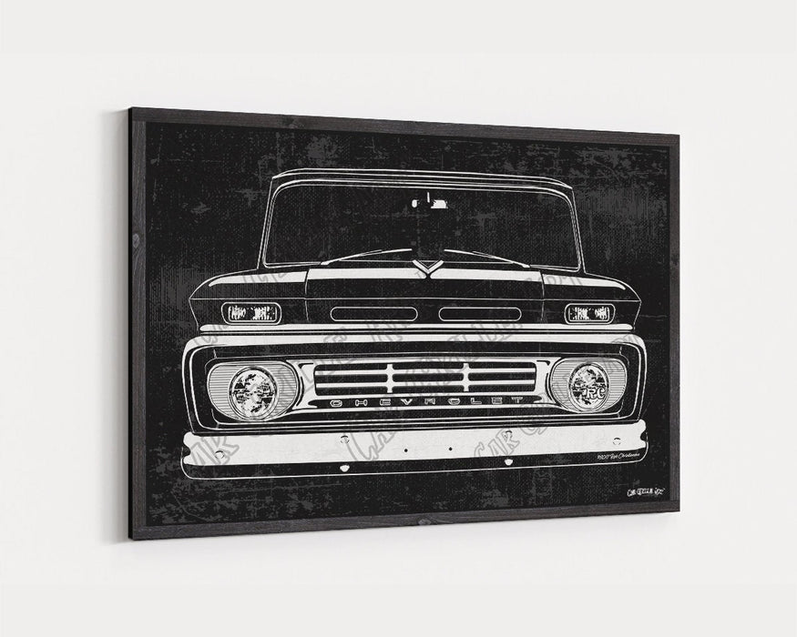 Milweb1 1962 C10 Chevrolet Chevy Truck CarGrilleArt TM | Sign Car Auto Man Cave Art Grill Garage Men Gifts Wall Decor Canvas Print