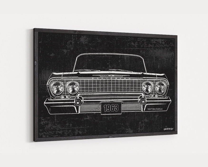 Milweb1 1963 Chevrolet Chevy Impala CarGrilleArt™ | Sign Car Auto Man Cave Art Grill Garage Men Gifts Wall Decor Canvas Print