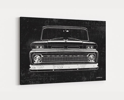 Milweb1 1964, 1965, 1966 C10 Chevrolet Chevy Truck CarGrilleArt TM | Sign Car Auto Man Cave Art Grill Garage Men Gifts Wall Decor Canvas Print