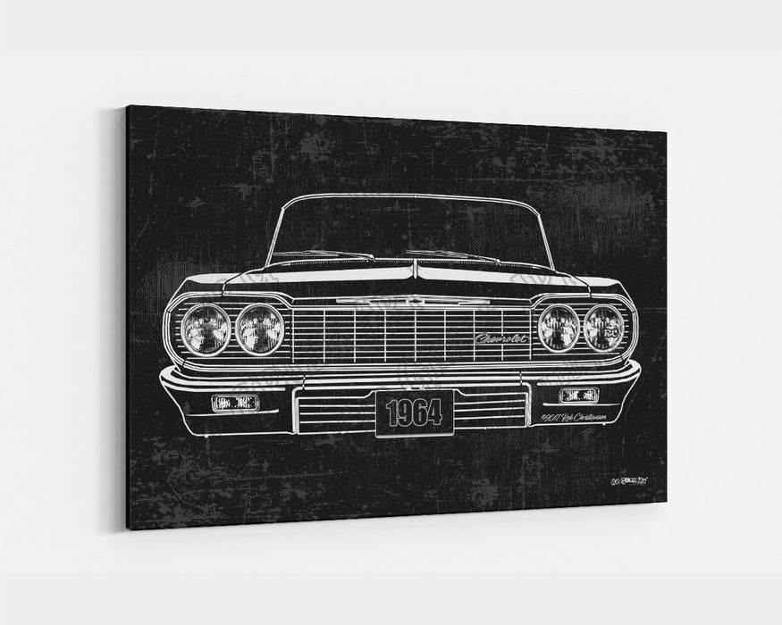Milweb1 1964 Chevrolet Chevy Impala CarGrilleArt™ | Sign Car Auto Man Cave Art Grill Garage Men Gifts Wall Decor Canvas Print
