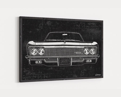 Milweb1 1966 Chevrolet Chevy Impala SS Super Sport CarGrilleArt™ | Sign Car Auto Man Cave Art Grill Garage Men Gifts Wall Decor Canvas Print