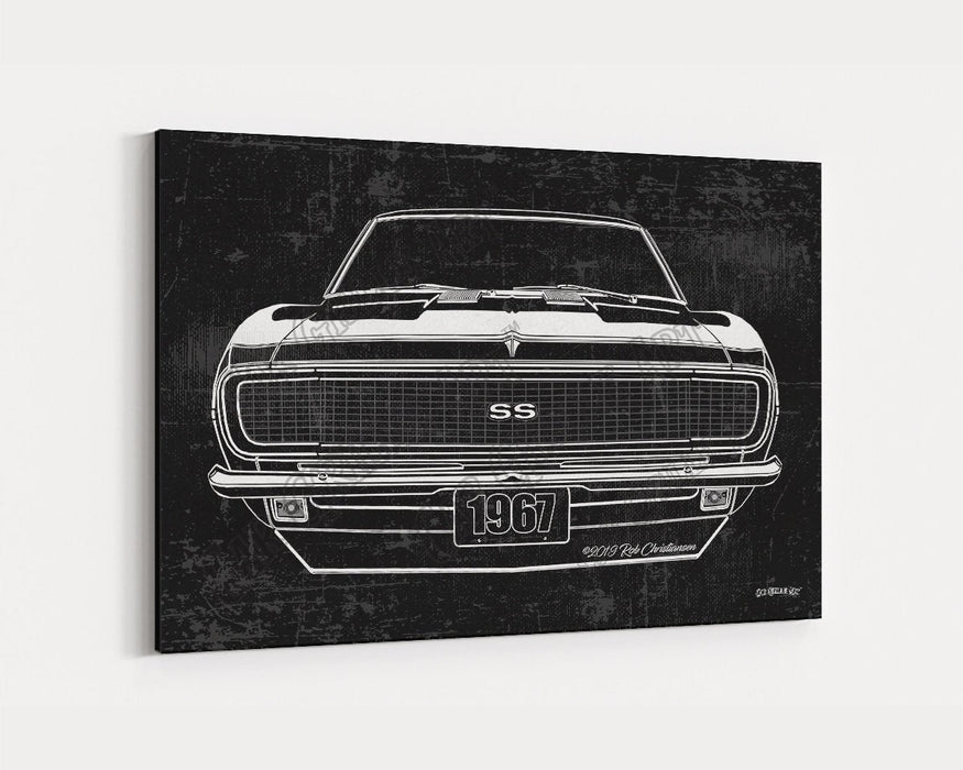 Milweb1 1967 Chevrolet Chevy Camaro SS/RS Super Sport CarGrilleArt TM | Sign Car Auto Man Cave Art Grill Garage Men Gifts Wall Decor Canvas Print