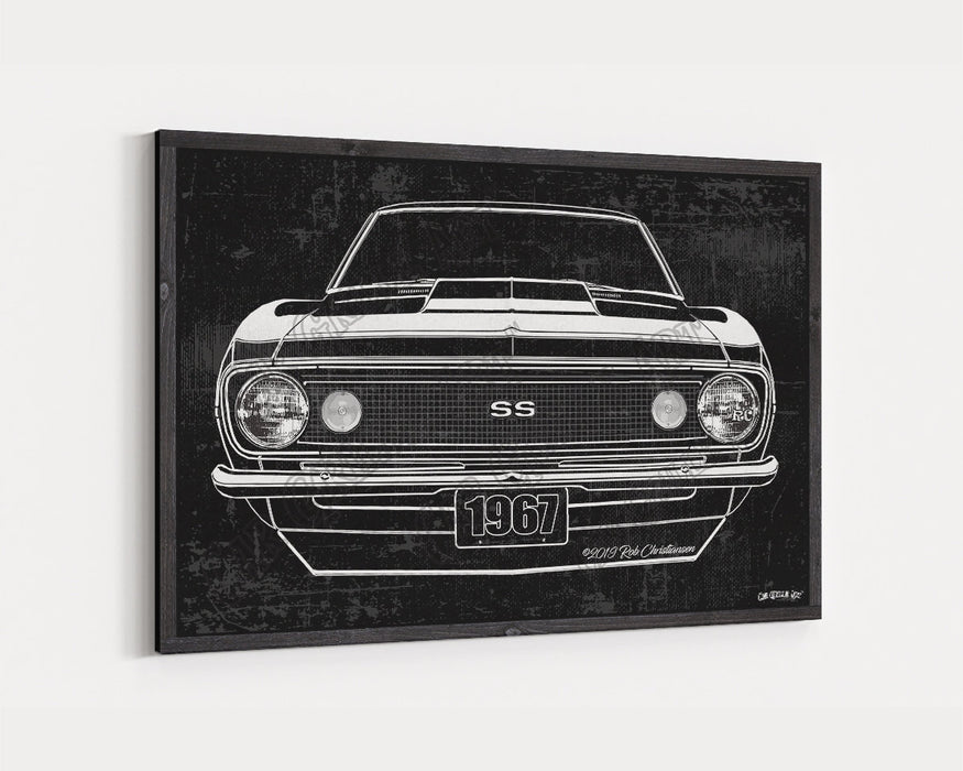 Milweb1 1967 Chevrolet Chevy Camaro SS Super Sport CarGrilleArt TM | Sign Car Auto Man Cave Art Grill Garage Men Gifts Wall Decor Canvas Print
