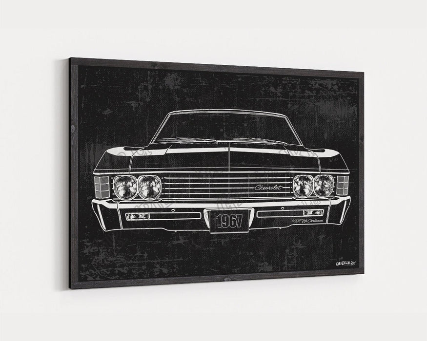 Milweb1 1967 Chevrolet Chevy Impala Biscayne CarGrilleArt™ | Sign Car Auto Man Cave Art Grill Garage Men Gifts Wall Decor Canvas Print
