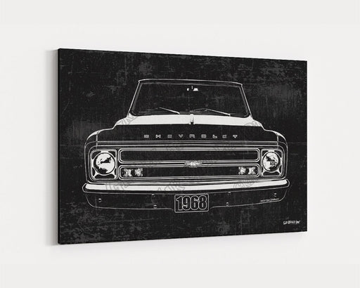 Milweb1 1968 C10 Chevrolet Chevy Truck CarGrilleArt TM | Sign Car Auto Man Cave Art Grill Garage Men Gifts Wall Decor Canvas Print