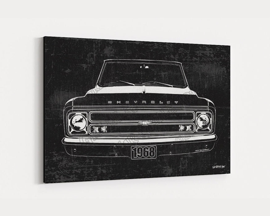 Milweb1 1968 C10 Chevrolet Chevy Truck CarGrilleArt TM | Sign Car Auto Man Cave Art Grill Garage Men Gifts Wall Decor Canvas Print