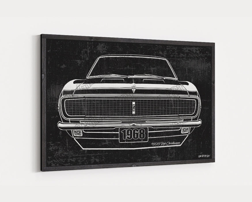 Milweb1 1968 Chevrolet Chevy Camaro RS CarGrilleArt TM | Sign Car Auto Man Cave Art Grill Garage Men Gifts Wall Decor Canvas Print