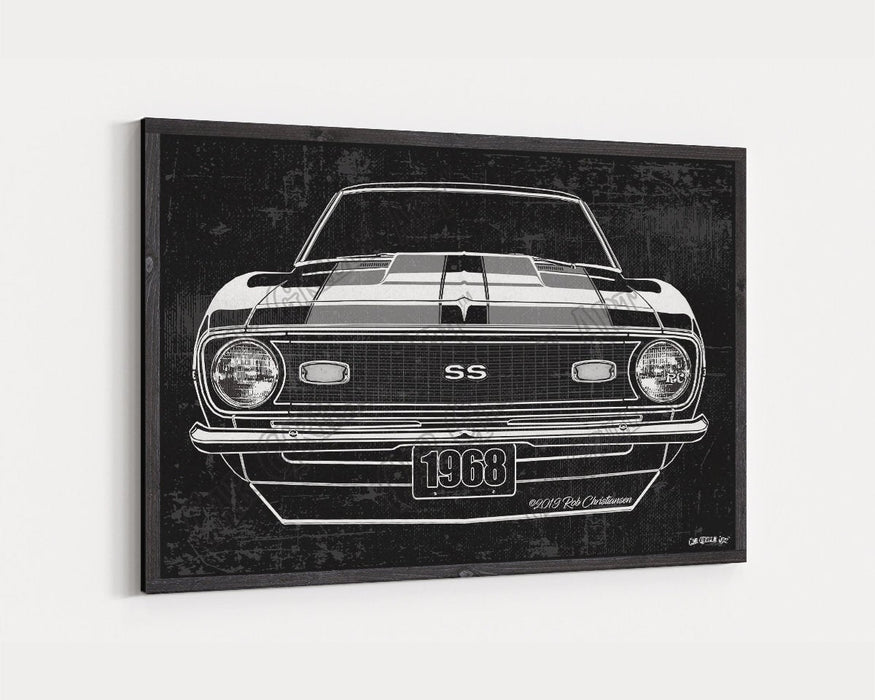 Milweb1 1968 Chevrolet Chevy Camaro SS Crowl CarGrilleArt TM | Sign Car Auto Man Cave Art Grill Garage Men Gifts Wall Decor Canvas Print