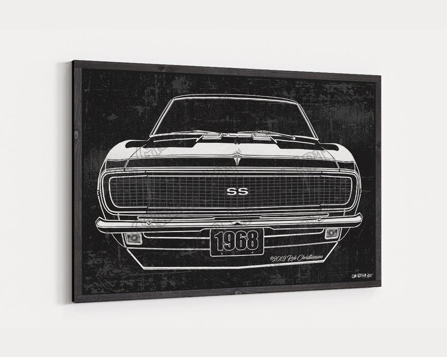 Milweb1 1968 Chevrolet Chevy Camaro SS/RS Hideaway CarGrilleArt TM | Sign Car Auto Man Cave Art Grill Garage Men Gifts Wall Decor Canvas Print