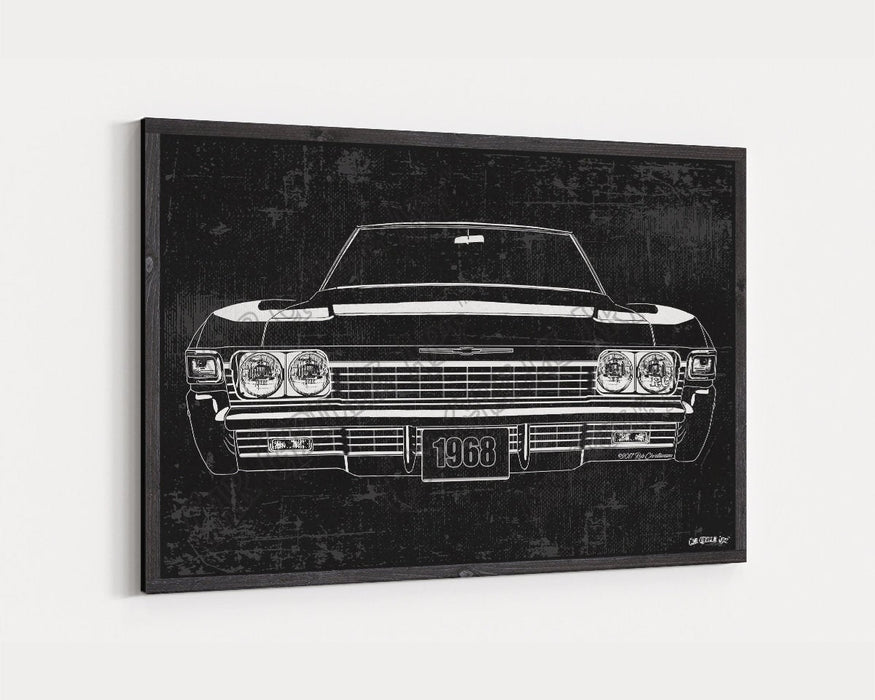 Milweb1 1968 Chevrolet Chevy Impala CarGrilleArt™ | Sign Car Auto Man Cave Art Grill Garage Men Gifts Wall Decor Canvas Print