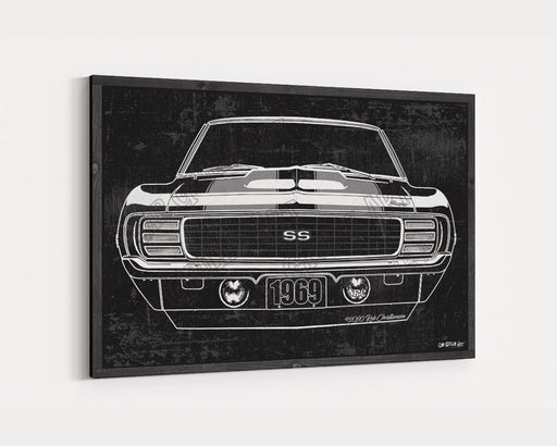 Milweb1 1969 Chevrolet Chevy Camaro RS/SS Hideaway CarGrilleArt TM | Sign Car Auto Man Cave Art Grill Garage Men Gifts Wall Decor Canvas Print