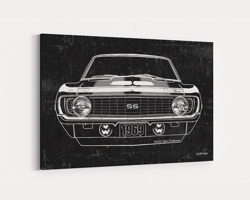 Milweb1 1969 Chevrolet Chevy Camaro SS CarGrilleArt TM | Sign Car Auto Man Cave Art Grill Garage Men Gifts Wall Decor Canvas Print
