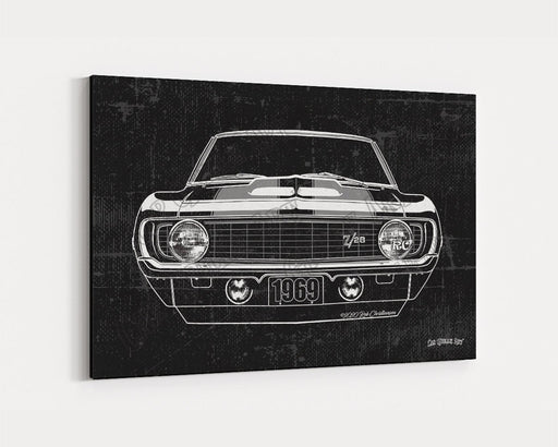 Milweb1 1969 Chevrolet Chevy Camaro Z28 CarGrilleArt TM | Sign Car Auto Man Cave Art Grill Garage Men Gifts Wall Decor Canvas Print