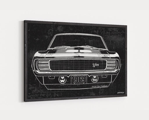 Milweb1 1969 Chevrolet Chevy Camaro Z28 Hideaways CarGrilleArt TM | Sign Car Auto Man Cave Art Grill Garage Men Gifts Wall Decor Canvas Print